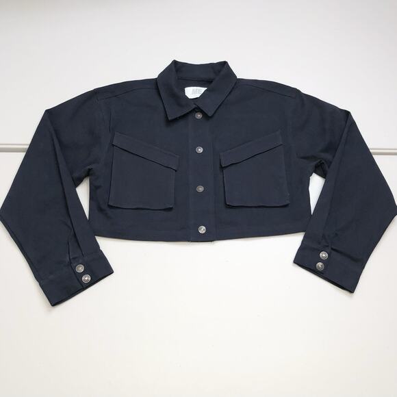 Melody Ehsani Cropped Cotton Dark Blue Size Medium Jacket Botton Down - Picture 1 of 10
